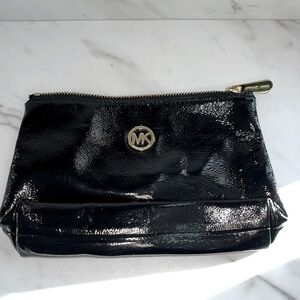 Michael Michael kors black shiny leather clutch bag pouch